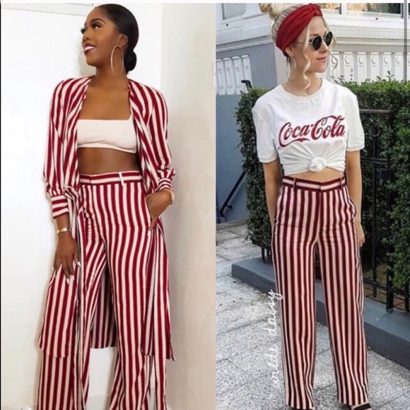 zara red striped trousers